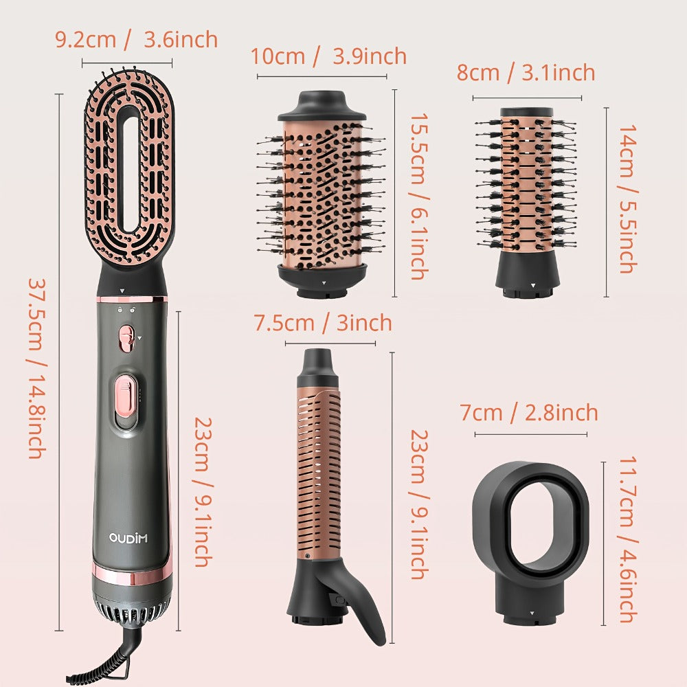 Professional Multi-Functional Hot Air Brush, Negative Ion Tech For Frizz-Free Hot Air, Hair Dryer Brush And Styler, Air Styling Brush Combines, Curling Iron, Massage Straightening Brush, Multiple Temperature & Wind Speed Settings