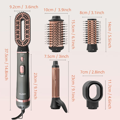 Hot Air Brush Negative Ion Hair Dryer Brush & Styler — Curl, Straighten, Massage & Blow Dry with Multiple Temperature & Wind Speed Settings, Frizz-Free Styling
