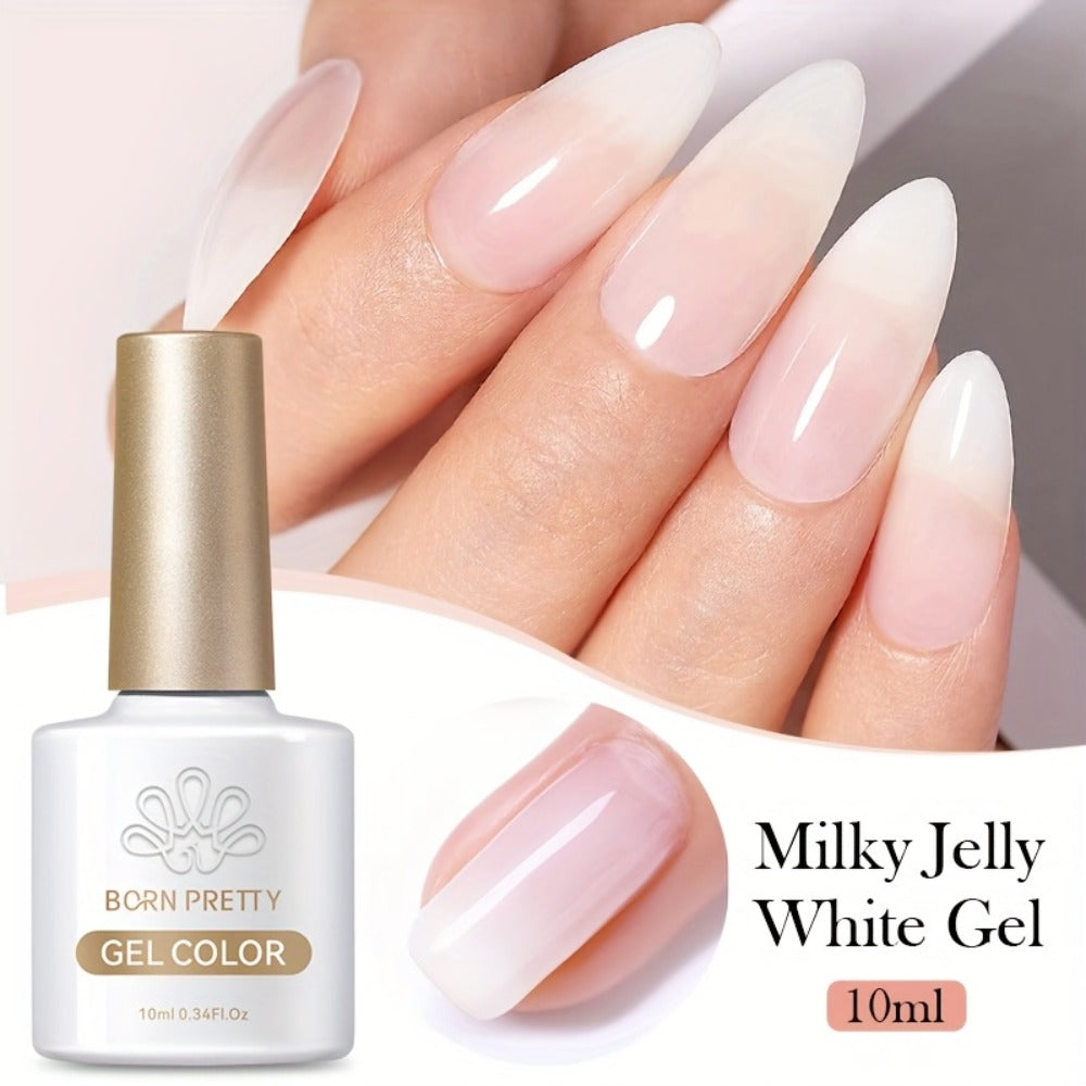 BORN PRETTY Milky White Jelly Nude Gel Nail Polish 0.34oz White Translucent Soak Off Gel Vernis Semi Permanent Need Light