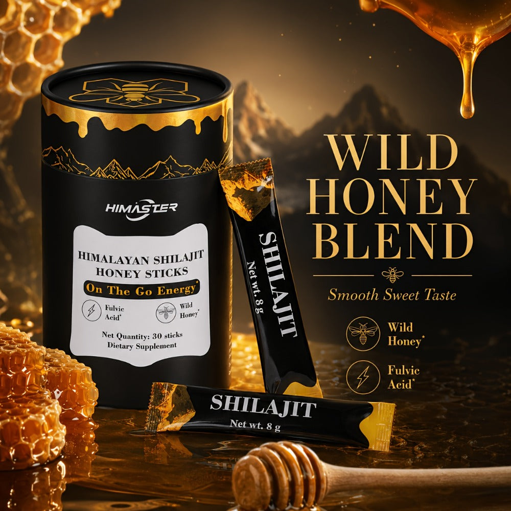 Himaster Shila Honey Sticks, 30 Sticks 1 Bottle Easy to Consume, Shila for Support, Vitality, 85+ Trace Minerals, 75%+ Fulvic Acid for Men & Women Himalayan Shila Sticks with Honey & Saffron