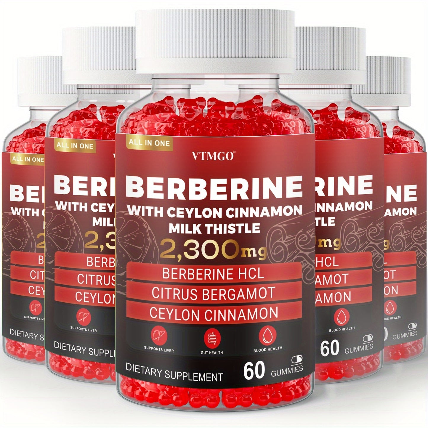Berberine HCL Gummies 2300mg 60ct with Ceylon Cinnamon, Milk Thistle & Turmeric for Blood Sugar Balance, Metabolism, Liver & Gut Health, Berry Flavour for Men & Women