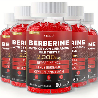 Berberine HCL Gummies 2300mg 60ct with Ceylon Cinnamon, Milk Thistle & Turmeric for Blood Sugar Balance, Metabolism, Liver & Gut Health, Berry Flavour for Men & Women