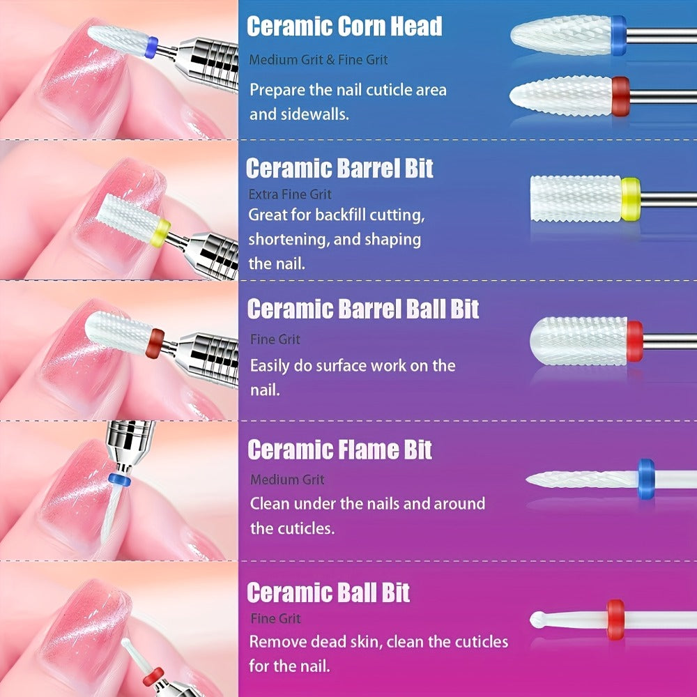 A Set Of Nail Tools And Grinding Heads Advanced Grinding Head Set - for Nail Enhancement, Grinding, Gel And Polishing Drills, with Multi-color Abrasive Belt, Tungsten Steel Ceramic Drill Bit And Storage Box
