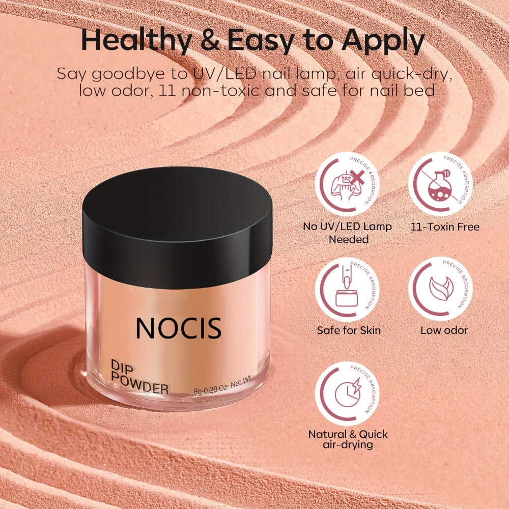 NOCIS 11pcs Dip Powder Nail Kit: Classic Brown Nude Collection, Glitter, Neutral Skin Tone, No-Odor, Beginner Friendly, French Nail Art Manicure Gift Set