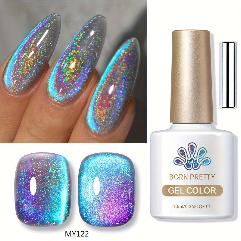 1 Born Pretty 9D Magnetic Cat Eye Gel Polish - Holographic Rainbow with Magnetic Swirl Design, Soak-Off /LED Curable Nail Polish Suitable for DIY Magnetic Nail Art, -Lasting Gel for Salon & Home Use 0.34oz
