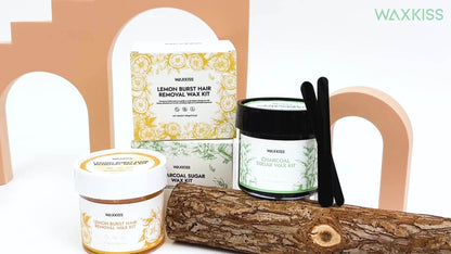 Sugar Wax Hair Removal Kit 300g - Gentle Soft Wax with Wax Strips & Sticks for Body Hair Removal, Lemon or Activated Carbon Formula, Residue-Free Waxing