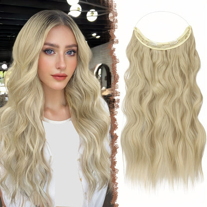Invisible Wire Hair Extensions for Women Synthetic Wavy Wig with Clear Wire 18 Inch Multi-Color Balayage Highlight Natural Look Glueless No Damage Easy Apply