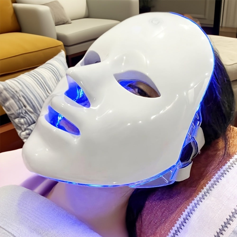 Portable LED Facial Mask Machine 7-Color Light Therapy USB Rechargeable - Lightweight Plastic Home Beauty Care Device for Skin Rejuvenation Anti-Aging Acne - Gift for Girlfriend Women