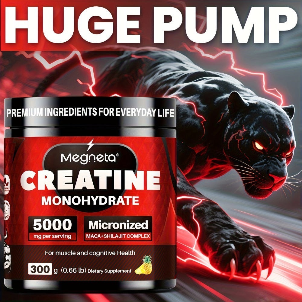 Micronized Creatine (5000 for MG Per Serv) - Energy, Muscle, Recharge, Mental Clarity - No Artificial Sweeteners & Flavors - 300 G (60 Servings)