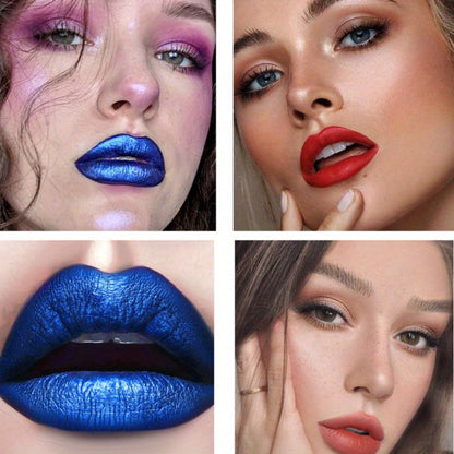 Lip Stain Set 6 Colors Matte Velvet Waterproof Smudge-Proof Long Lasting Lip Gloss Metallic Blue Cobalt Shades Vegan Hypoallergenic All Skin Tones
