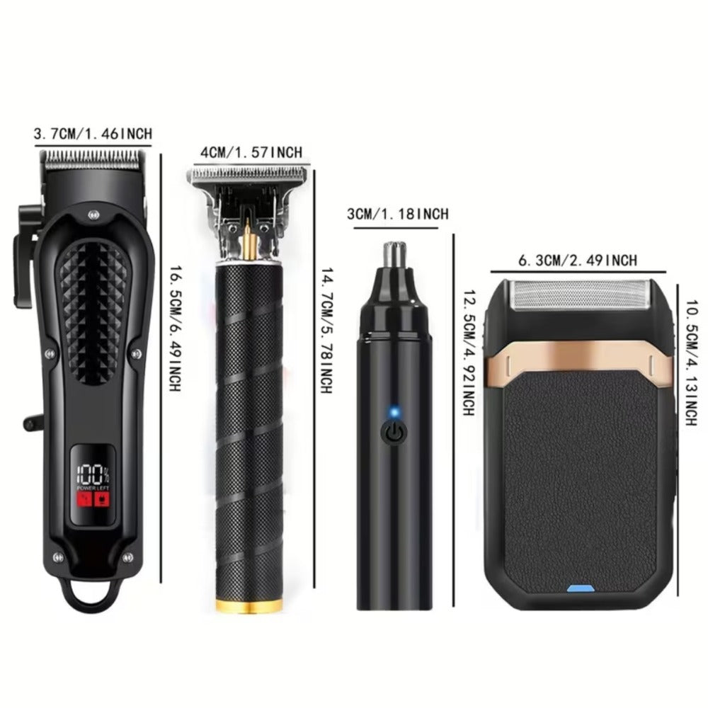 [USB Rechargeable] Professional Men's Grooming Kit, Rechargeable Hair Clipper And Beard Trimmer Set with Guide Combs, Nose Trimmer, Electric Shaver, USB Charging Cable, Haircut And Styling Tool for Men