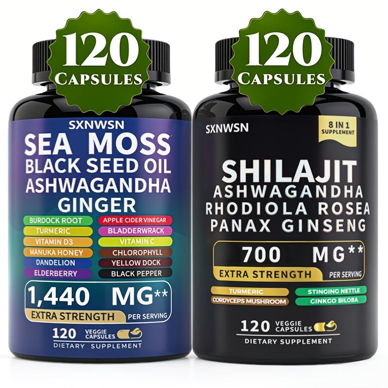[Sea Moss & Shilajit] 240 Capsules Sea Moss And Shilajit Sea Moss Black Seed Oil Ashwagandha Ginger And Shilajit Rhodiola Rosea Panax Ginseng