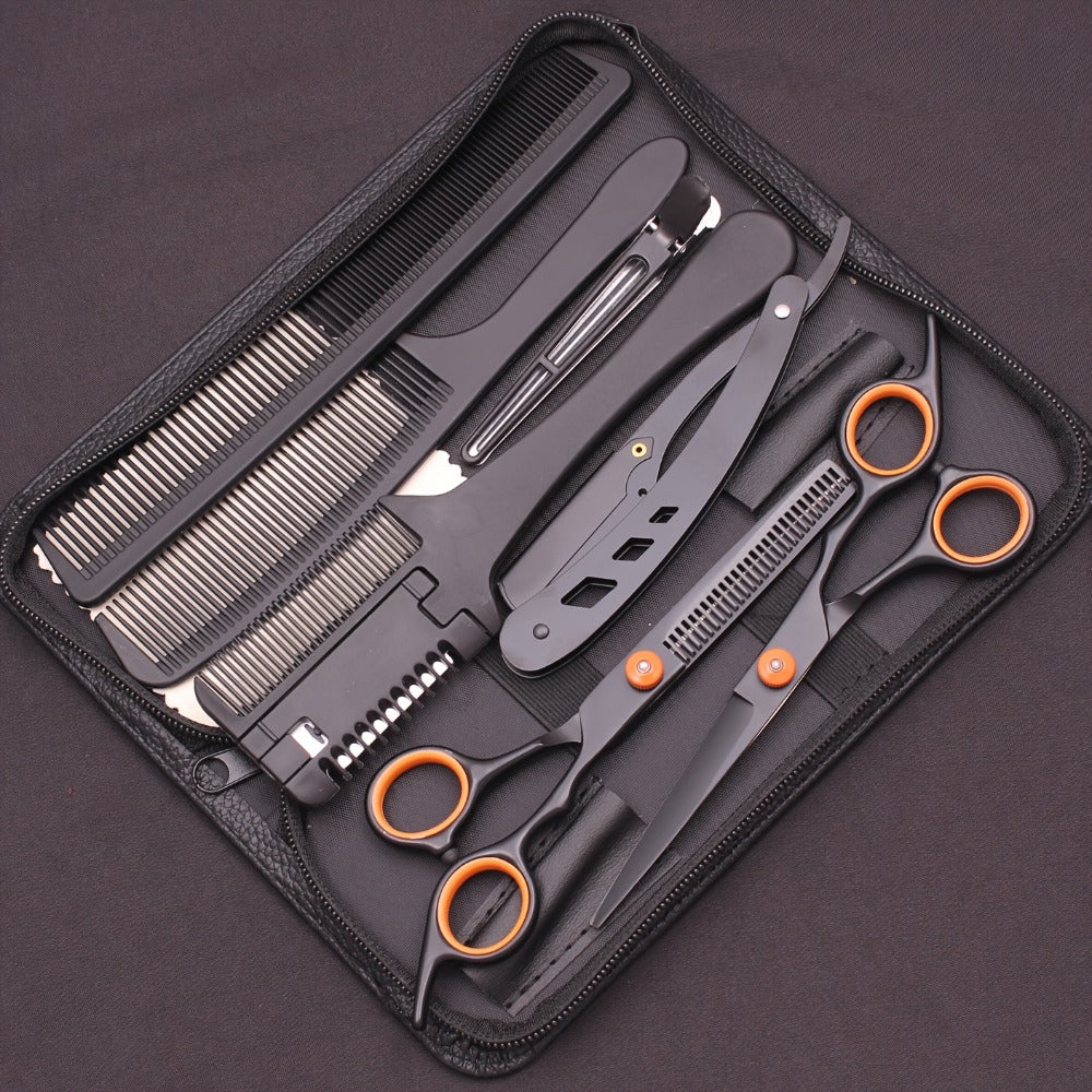 [Hair Cutting Scissors] Prfoessional Hair Scissors Japan Stainless Hair Cutting Scissors Black Haircut Set Razor Barber Scissors Comb Thinning Shears Salon