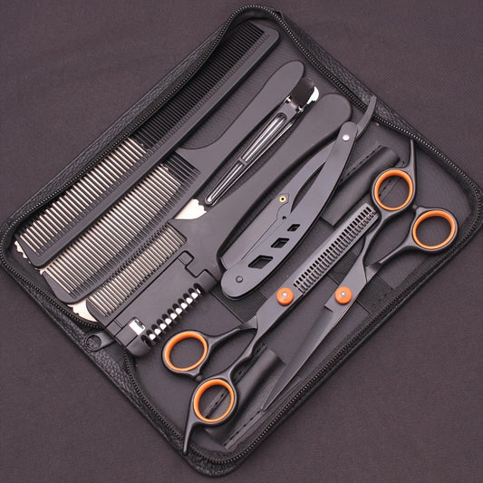 [Hair Cutting Scissors] Prfoessional Hair Scissors Japan Stainless Hair Cutting Scissors Black Haircut Set Razor Barber Scissors Comb Thinning Shears Salon