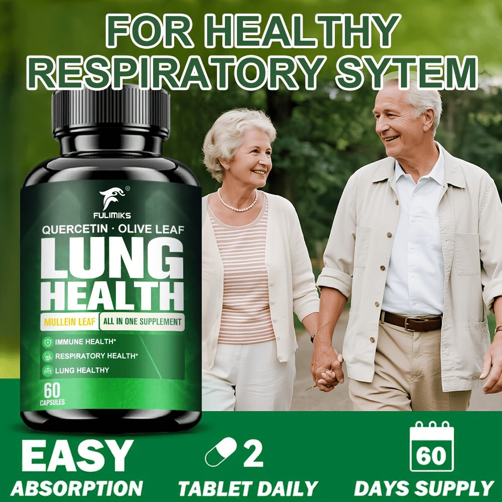 Lung Health Supplement Capsules, with Mullein Leaf, Olive Leaf Extract, for Respiratory & Lung Health, Immune Support, Day & Night Use, Family Wellness Gift