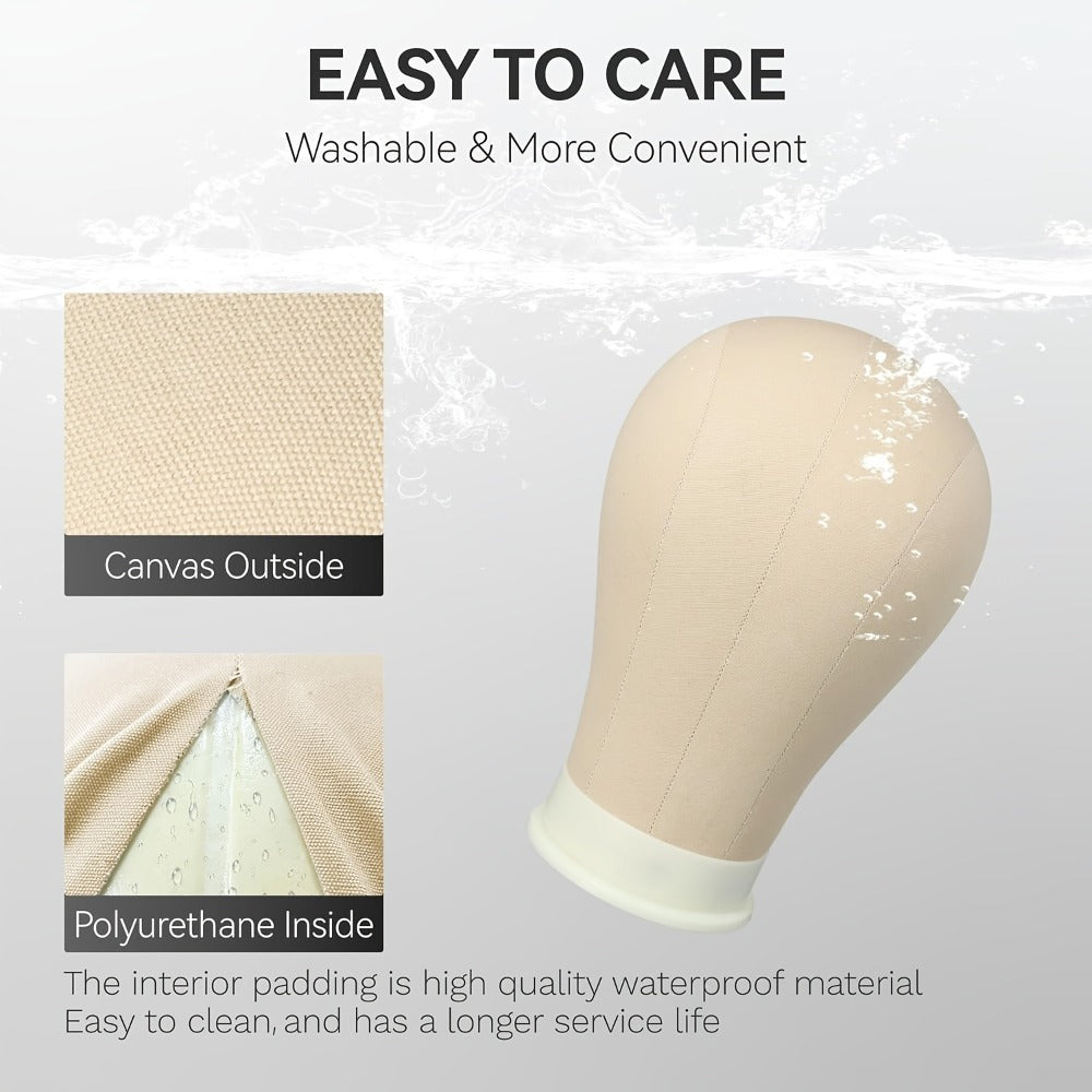 Canvas Mannequin Head for Wig Making with Stand — 21 22 23 24 Inch Set with Needles & Wig Caps, Holes for Styling Headbands, Ideal for Lace Wig Making Display Practice Salon