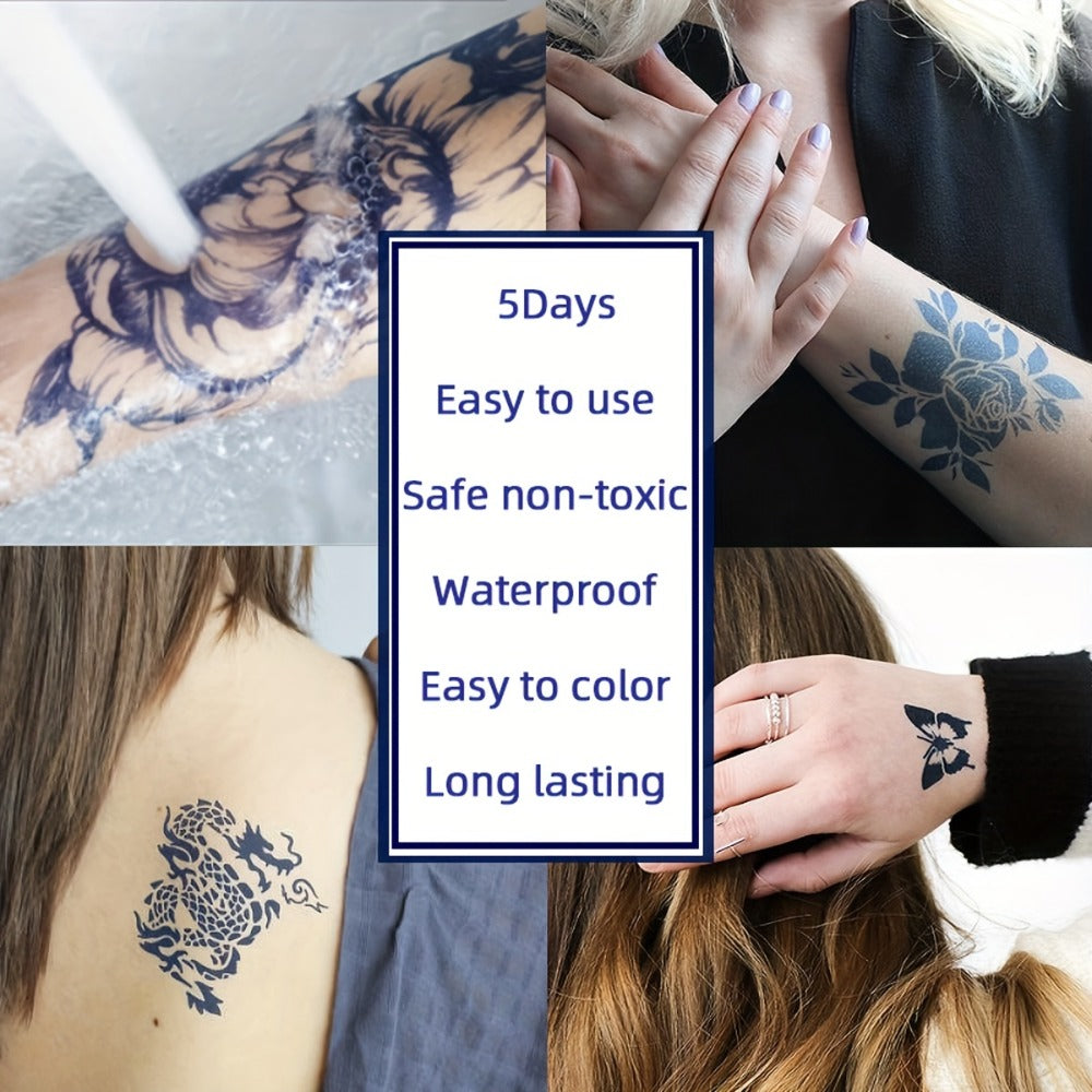 8 Bottles For. Ink Tattoo Ink Set, Mixed Color System, Hollow Template Stencils, Semi-Permanent Body Art, Waterproof, Long-Lasting, Creative Design for Parties, Holidays, Special Occasions