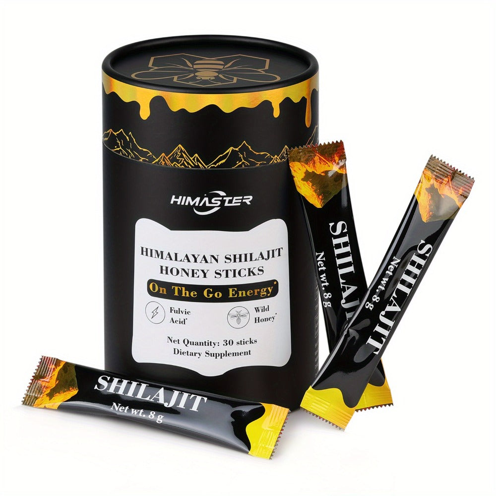 Himaster Shila Honey Sticks, 30 Sticks 1 Bottle Easy to Consume, Shila for Support, Vitality, 85+ Trace Minerals, 75%+ Fulvic Acid for Men & Women Himalayan Shila Sticks with Honey & Saffron