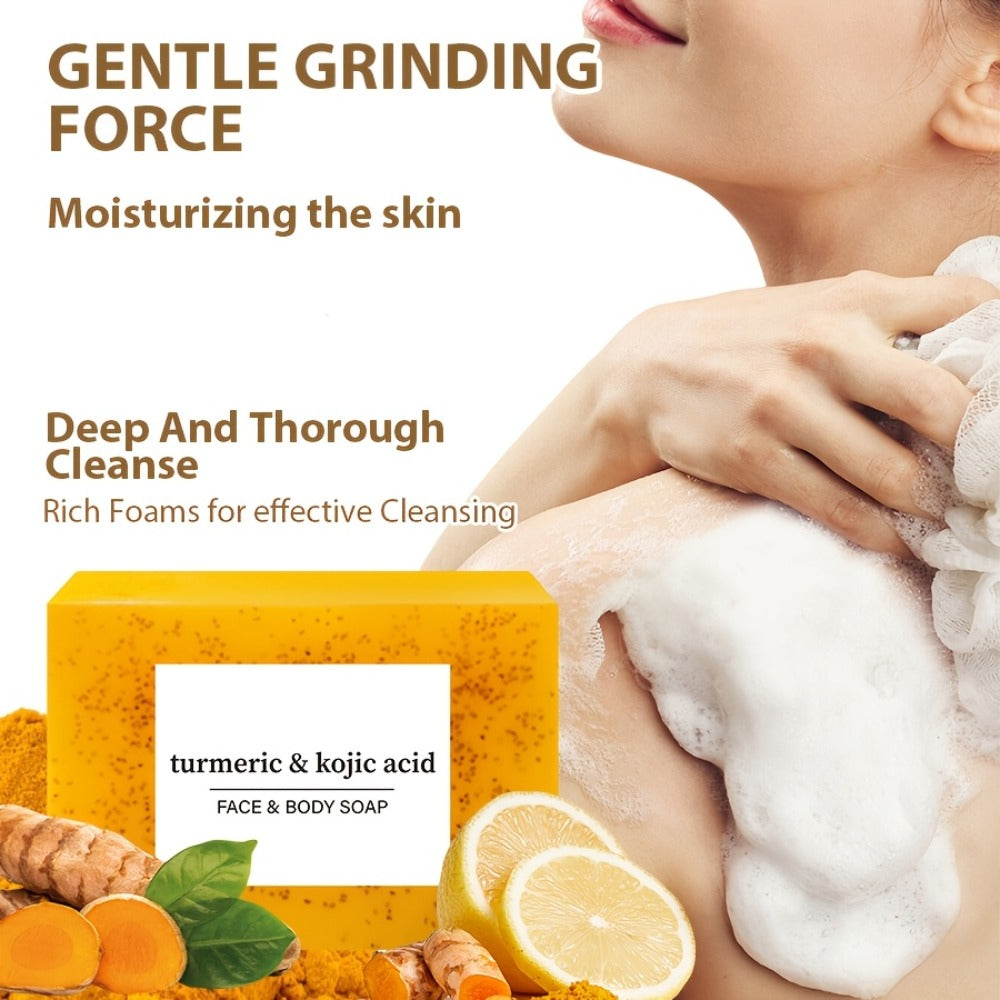6/12pcs Turmeric Soap Set with Lemon, Turmeric Cleansing Soap, Body Soap, Handmade, Alcohol-Free, Great for Facial And Body Cleansing, Exfoliating Bath Soap, with Two Lathering Screens, Oil Control