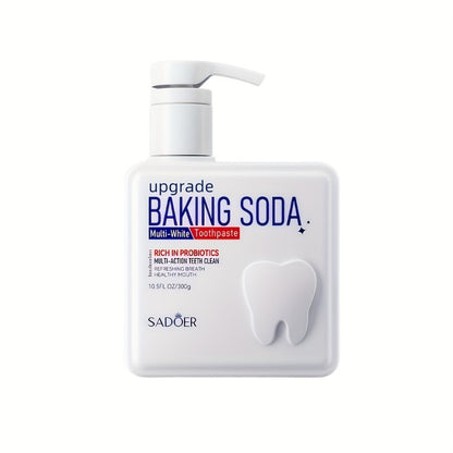 Probiotic Baking Soda Toothpaste with Pump Dispenser, 300g Large Capacity Household Toothpaste for Deep Cleaning, Whitening & Fresh Breath, Family-Size Paste for Daily Oral Care, Brightening Formula