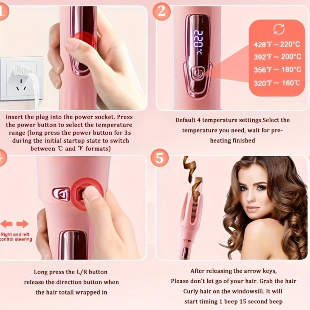Automatic Curler Rotates 1.2 Inches (about 3.2cm). Automatic Curler with 4 Temperatures, Essential Oil Coating, Anti-scalding. Hair Care And Moisturizing Curling Technology Of Curling Iron. Rapid (purple 32mm).Includes Hairpins And A Comb