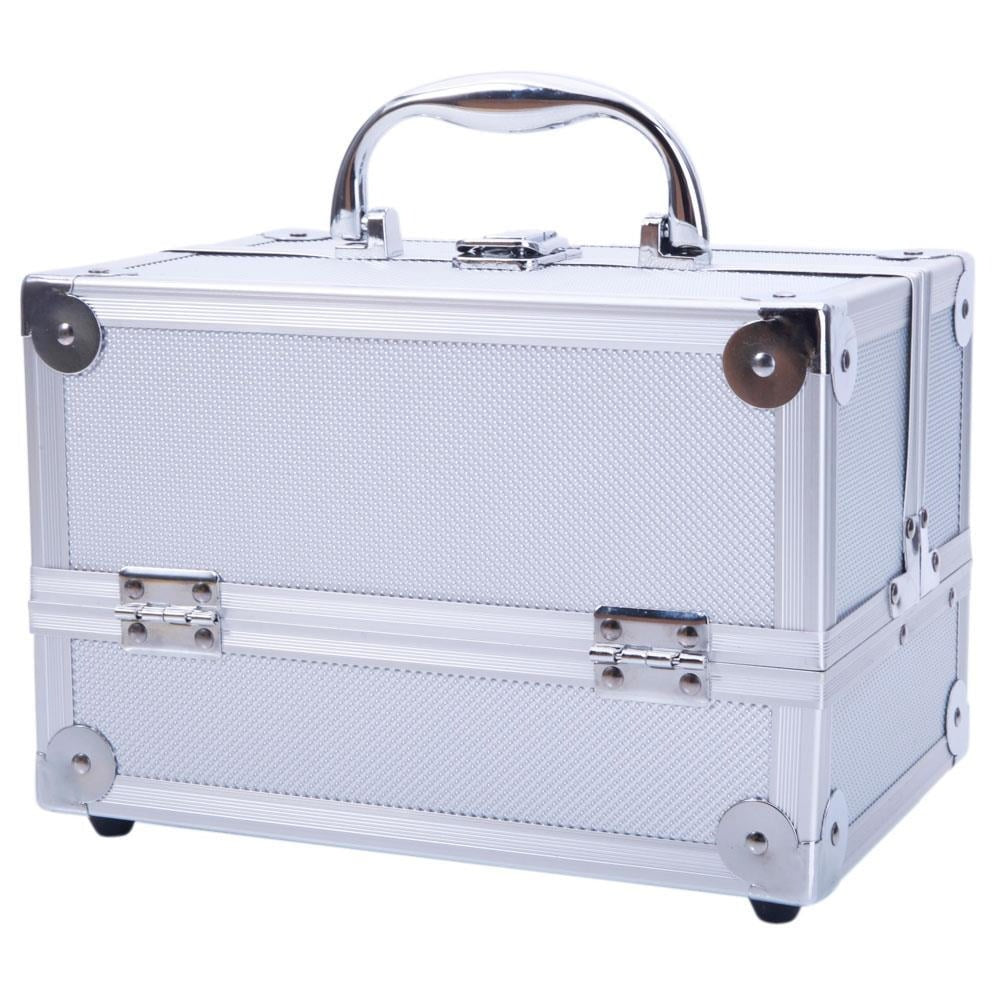Professional Makeup Train Case, Large Capacity Aluminum Cosmetic Trolley Organizer, Portable Jewelry Storage Box with Adjustable Dividers & Lockable Keys, Travel Makeup Artist Tool Box