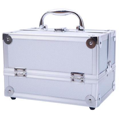 Makeup Train Case with Wheels - Large Aluminum Cosmetic Trolley Organizer, Lockable Travel Makeup Artist Box with Adjustable Dividers, Black Silver Pink