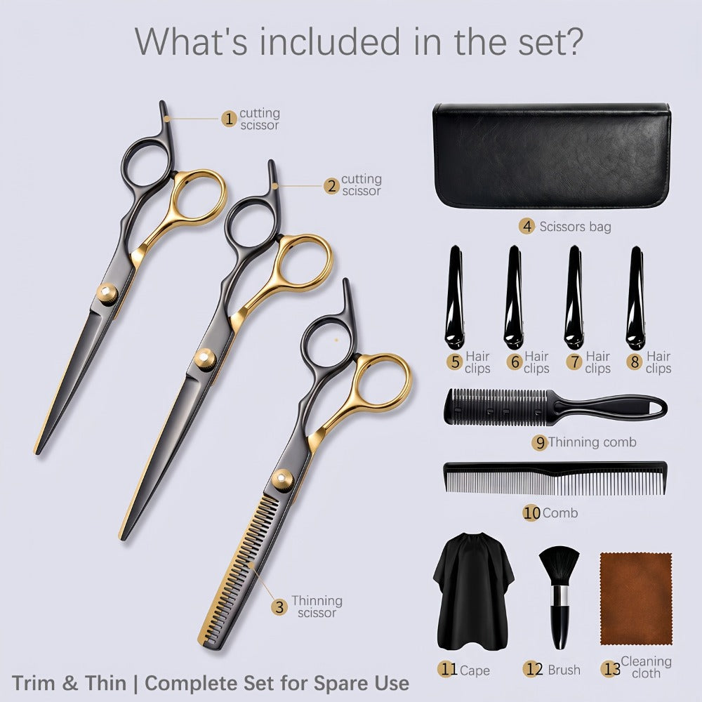 13 PCS Hair Cutting Scissors Kit, Professional Barber Shears Set With Hair Scissors Thinning Shears, Hair Cutting Shears Hair Cut Blending Salon Scissor For Men Women