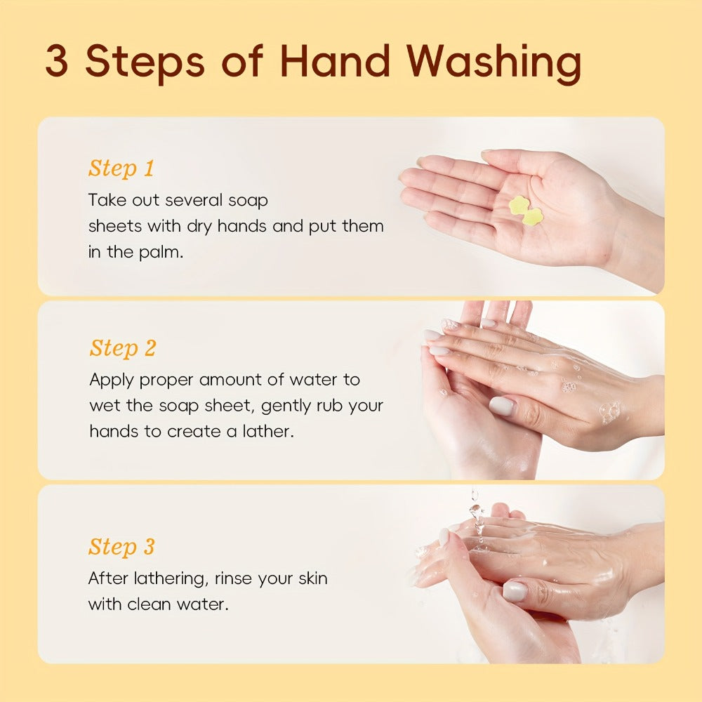 Set of 15 Disposable Soap Paper Boxes, Featuring 5pcs Each of Milk, Vitamin C, And Sakura Hand Wash Soap, Designed with a Gentle Formula, Perfect for Travel, Outdoor Activities, And Camping.