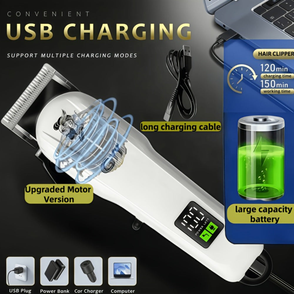 1PCProfessional Hair Clipper Kit for Home & Salon Use - Durable Stainless Steel Blade, Digital Display, USB Rechargeable - Perfect Gift for Father's Day, Valentine's, Birthday, Holidays & Friends