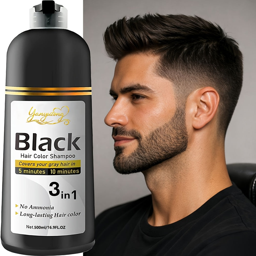 16.9fl.oz Beard & Hair Dye Shampoo | Natural Plant Pigments, Gentle On Scalp, Fast Gray Coverage - Black | Ideal Gift for Halloween, Christmas & Valentine's Day