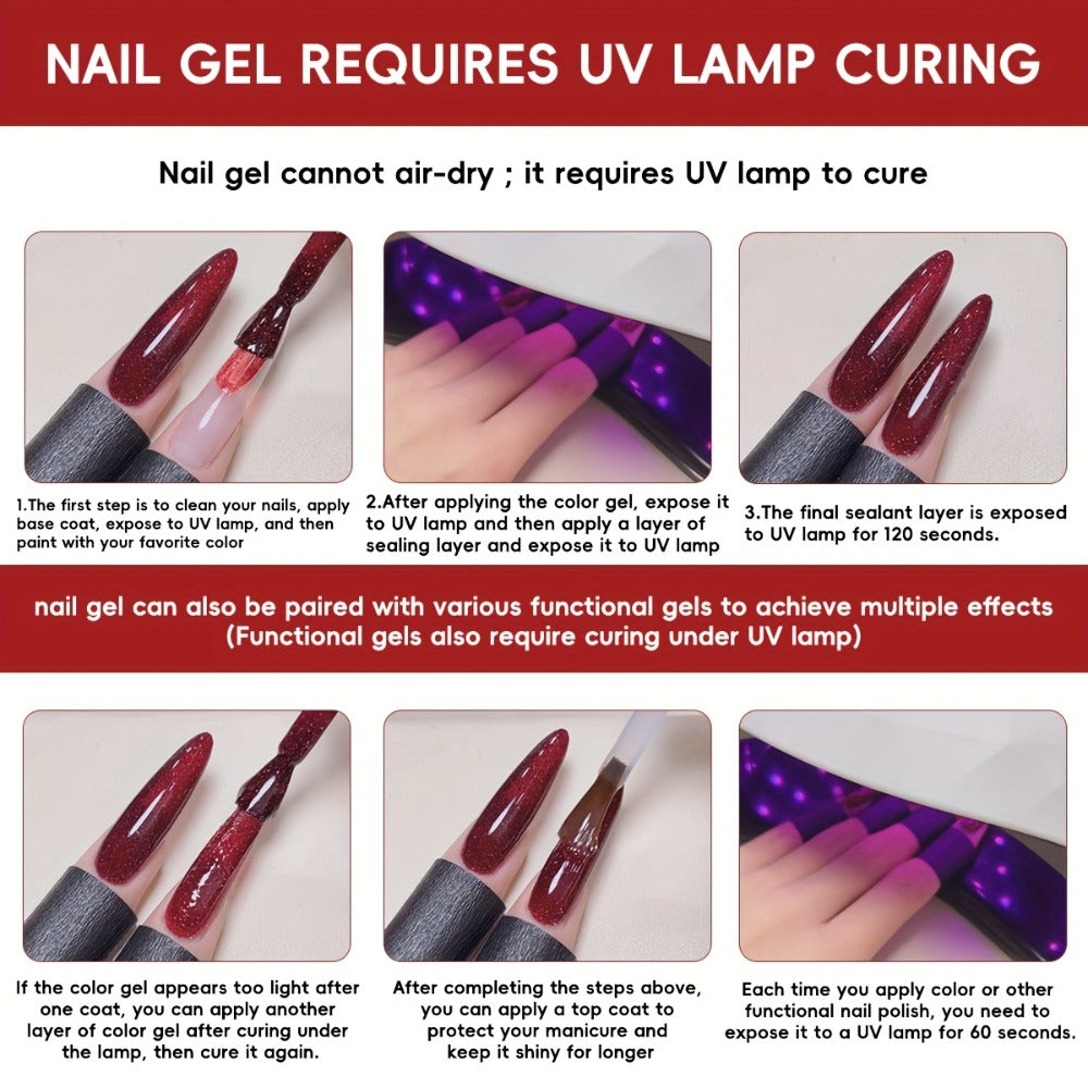 XEIJAYI Golden-Plated Bottle Silvery-Red Shattered Flash --- Nail Gel Silvery-Red Shattered Super Bright Explosive Shattered Sparkling Gel Nail Polish, Long-Lasting High Saturation Firm Gel Suitable for Salon Manicure Women'S Christmas Gift