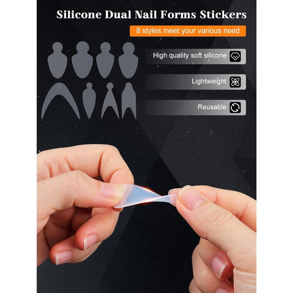 EBANKU Dual Form Kit, 192pcs Poly Gel Forms For French Nails, 96pcs Reusable Pads, 5pcs Clips, Brush Pen, Files Buffer, Extension Kit For Beginner