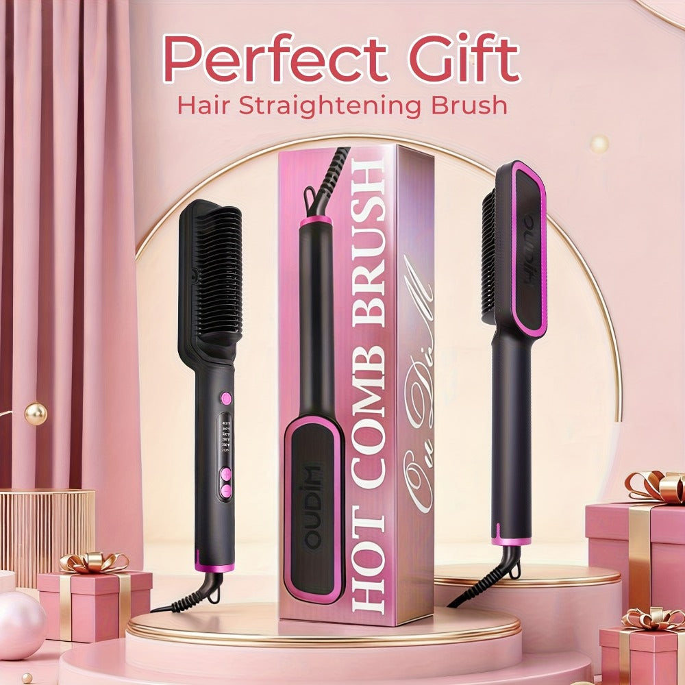 Hair Straightener Brush with Six Temperature Settings, Ionic Hair Straightening Brush Flat Iron for Women, Anti-Scald Straightening Comb Fast for Home Salon, Precise Temperature Control And Heats Up Fast, Christmas, Santa, Happy Holidays