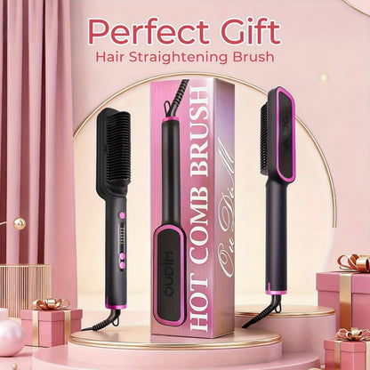Ionic Hair Straightener Brush 6 Temperature Settings Flat Iron for Women – Anti-Scald, Fast Heat-Up, Precise Temp Control, Home & Salon Straightening Comb