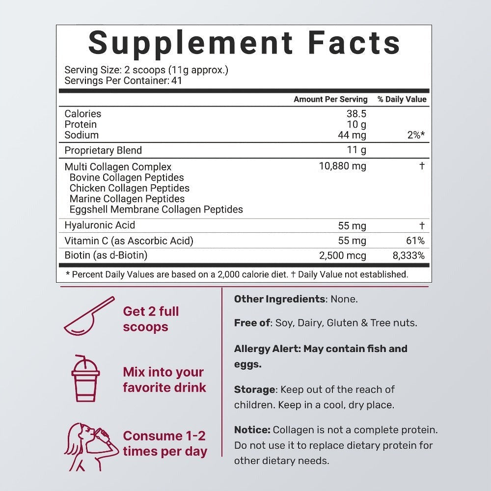Oufex Multi-Collagen Powder - Featuring Hydrolyzed Protein (Type I, II, III, V, X), Plus Acid, Biotin, And Vitamin C - Flavor-Free