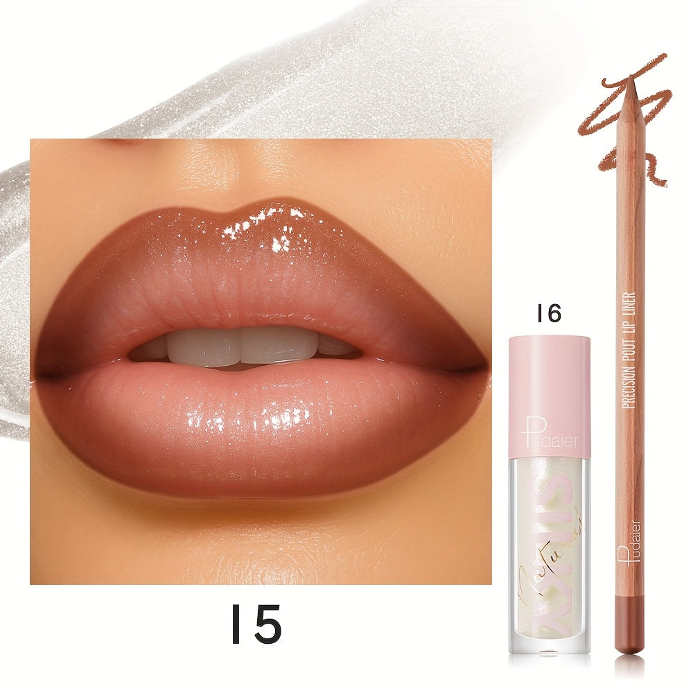 Matte Lip Liner and Glitter Lipstick Set Waterproof Long Lasting Gradient Lip Kit Smooth Blending Bold Color for All Skin Tones Daily Party Makeup