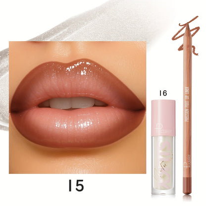 Matte Lip Liner and Glitter Lipstick Set Waterproof Long Lasting Gradient Lip Kit Smooth Blending Bold Color for All Skin Tones Daily Party Makeup