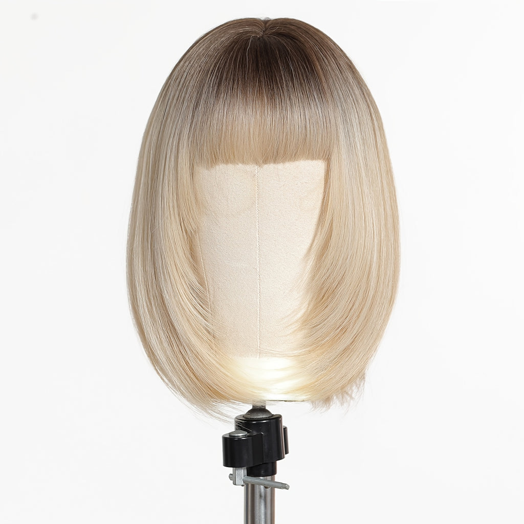 [Valentine's Day] White Golden Short Straight Women's Wig with Bangs, New Fashionable, Comfortable, Breathable And Lightweight, for Wedding Season, Parties, Daily Dressing, Women's Holiday Gifts, Elegant Golden Women's Synthetic Wig, Original, Valentine's