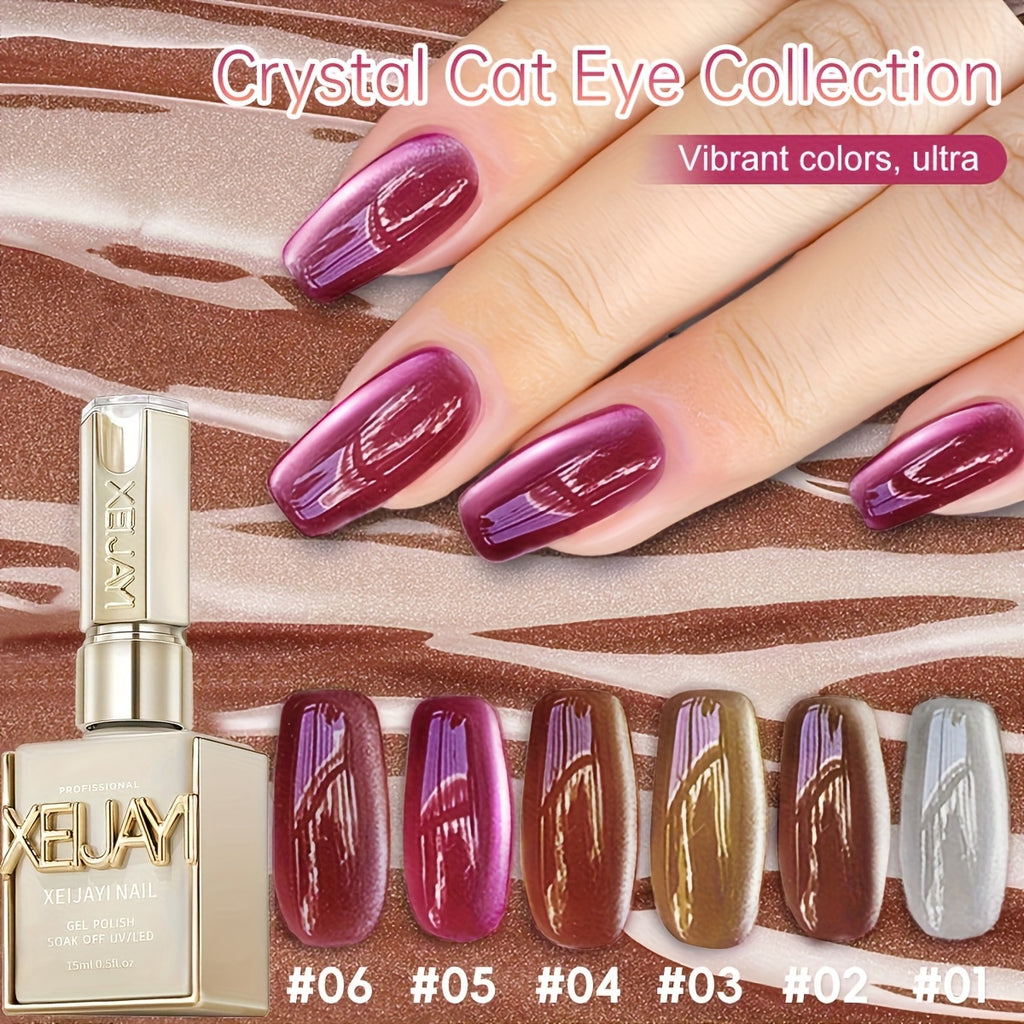 Cat Eye Nail Trends 2025 Holographic Nail Art 6Colors Set 0.51oz Reflective Cat'S Eye Magnetic Nail Gel Soaking LED Gel Salon Female Nail Art Tools Fashion Nail Gel