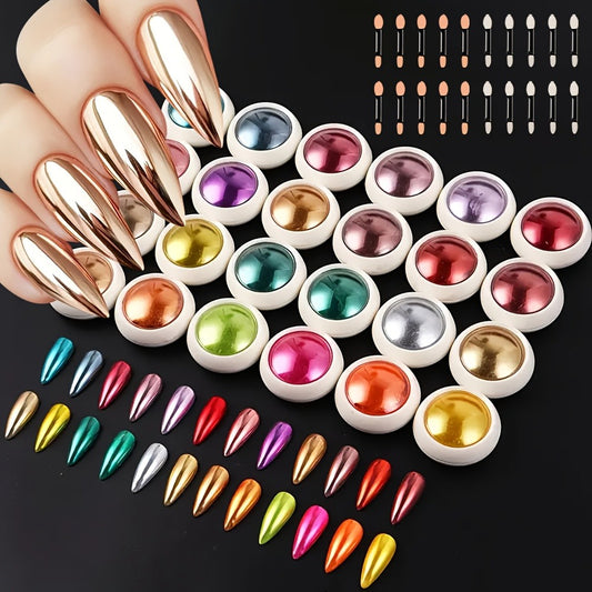 24Colors/Set Magic Mirror Nail Art Powder Metallic Effect Holographic Chrome Manicure Decor Rubbing Glitter Holographic Glazed Manicure Decoration Reflective Glitters Powder