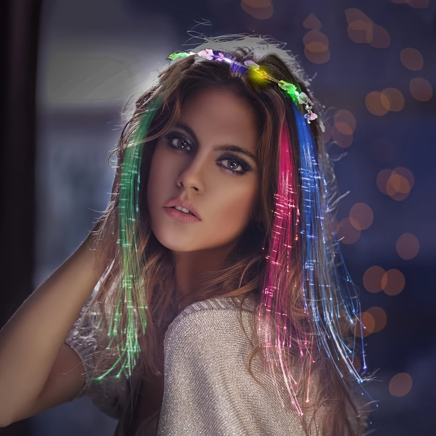 36pcs LED Flower Crowns Headbands, Flower Crowns For Women, Fiber Optic Lights, Light Up Party Favors, Mardi Gras Light Up Headbands Tiara Flower Crown Accessories For Wedding Beach Party Birthday Cosplay Halloween Christmas Day