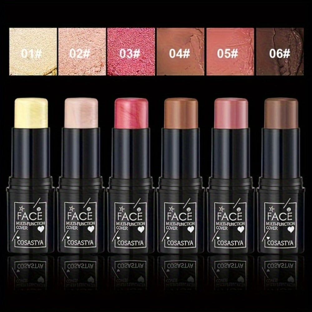 3-in-1 Multifunctional Makeup Sticks 6pcs — Waterproof Blush Eyeshadow & Touch-Up Sticks, All-Day Moisturizing Glossy Shimmer, Multi-Color Natural Face Makeup Set