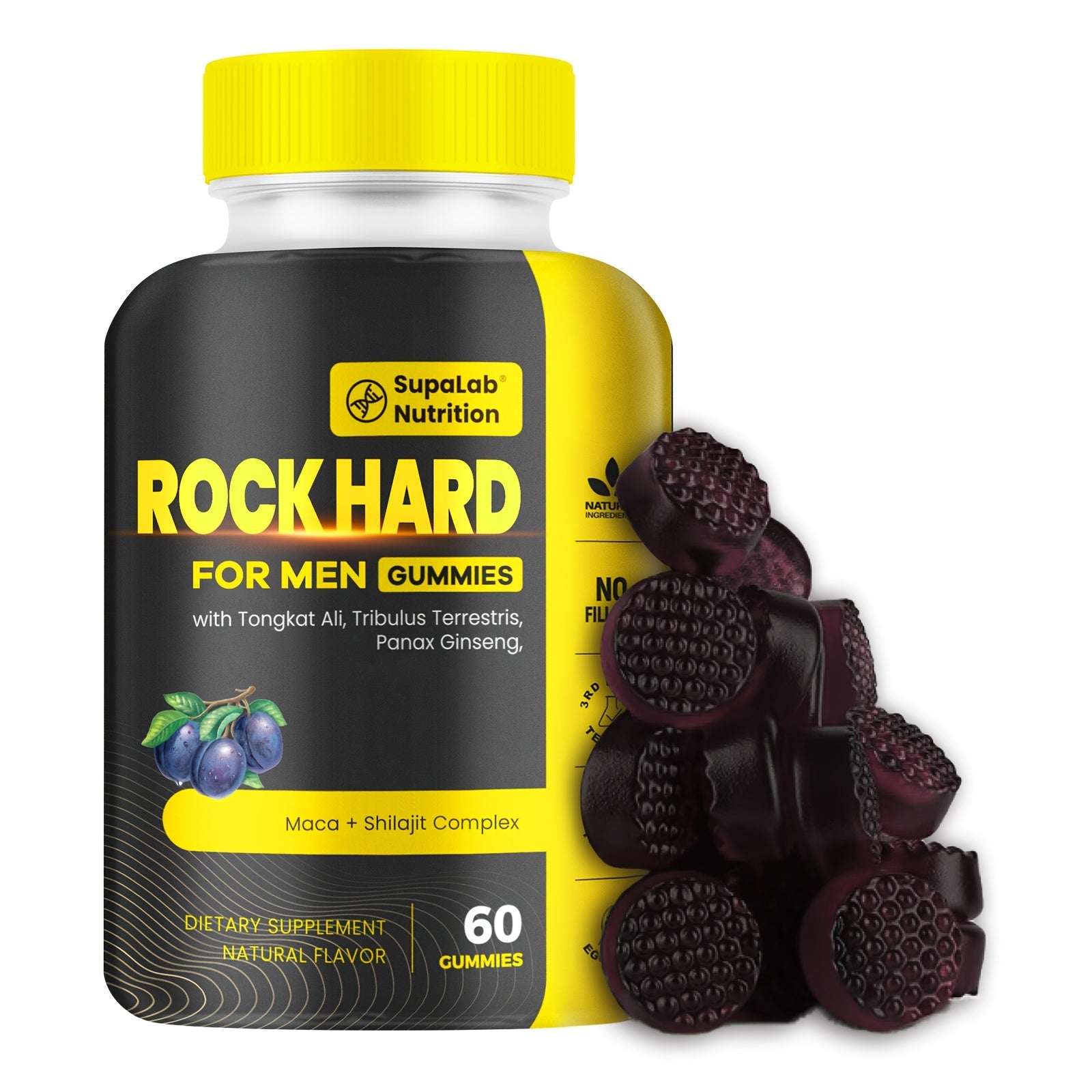ROCK HARD Gummis - 17500mg Tongkat Ali, L-Citrulline, L-Arginine, Ashwagandha | Anytime Energy, Aronia Berry Flavor, 60 Gummies