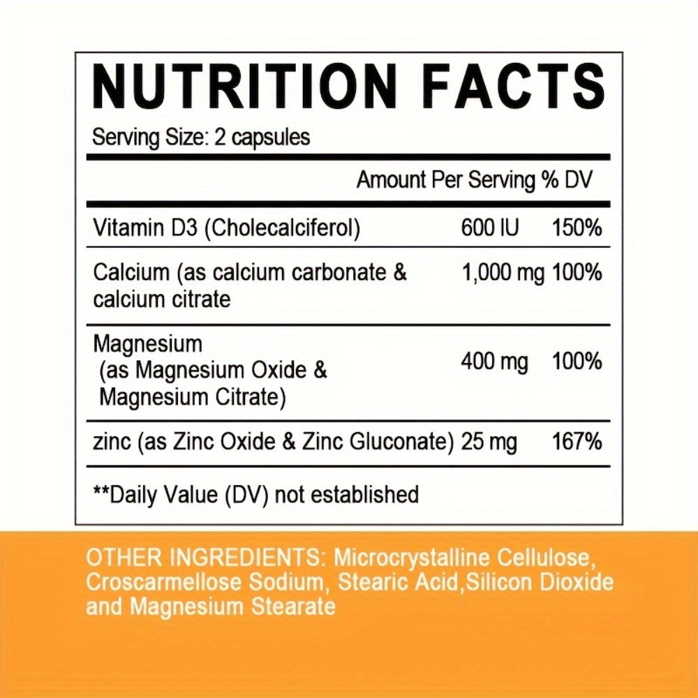(2pcs) Mulittea Calcium Magnesium Zinc And Vitamin D3 Capsules, 120 Capsules