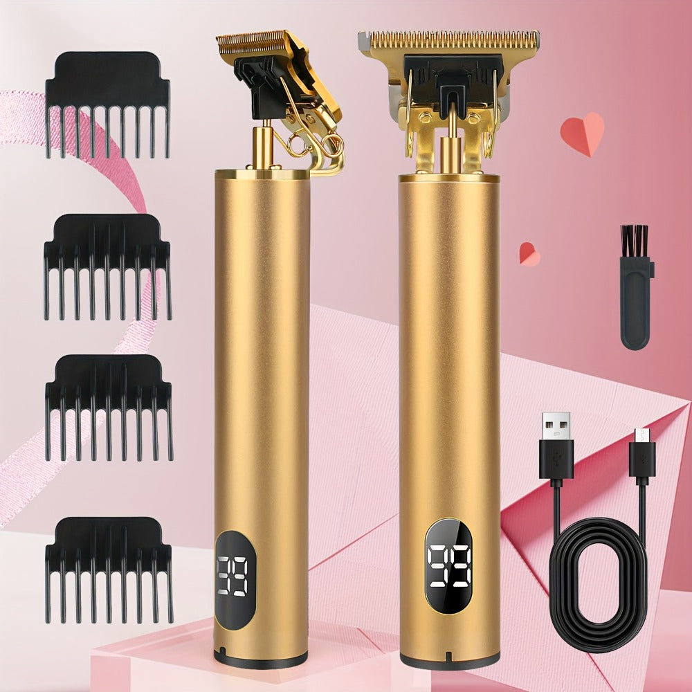 Hair Trimmer with LED Display, Rechargeable Hair Clippers, T-Blade Outline Trimmer for Men, Electric Pro Cordless Trimmer