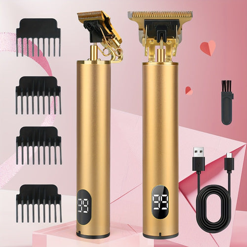 T-Blade Hair Trimmer for Men — Cordless Rechargeable Hair Clipper with LED Display, Nano Titanium Alloy Blades, 4 Guide Combs | Pro Electric Outline Trimmer Black & Gold