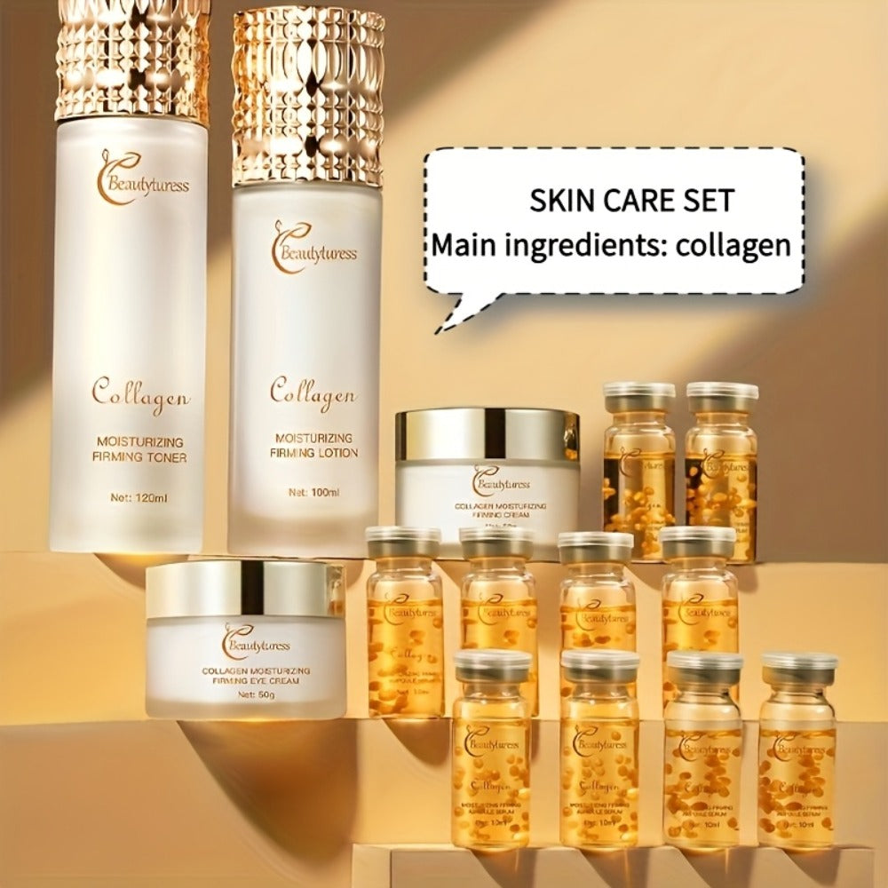 Gentle Korean Skincare Collagen Set - 14pcs Hydrating And Firming with Niacinamide - Moisturizing Face Care Kit, Luxury Gift Kit for Women, Christmas Gift And New Year Present