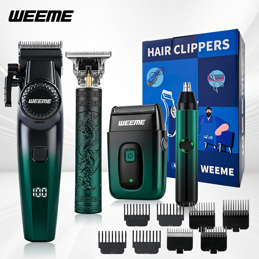 [Ideal Gift] 1/2/4Pcs Advanced Gradient Green Design Electric Grooming Kit: A Hair Clipper, Electric Shaver, Beard Trimmer, And Ear And Nose Hair Trimmer, Ideal Gift For Your Husband, Boyfriend, Father Day Gift. Just This One Set Is Enough To Get Handsome
