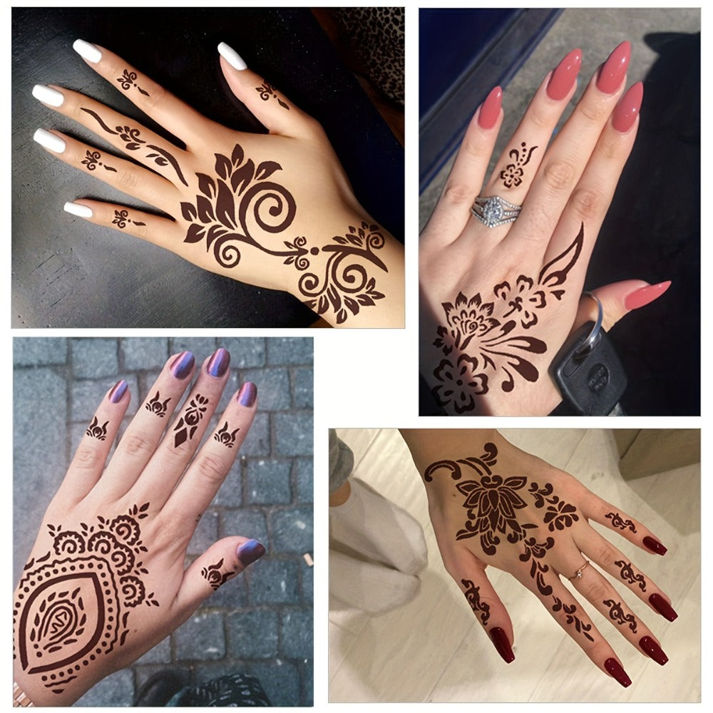 Temporary Tattoo Kit Freehand Ink Semi Permanent Tattoo Jagua Gel Free Stencils Fake Freckles Temp Tattoos for Women Men - Full Kit 3 Bottles (2 Bottles Brown, 1 Bottle Red Color ) for Weddings, Valentine'S Day
